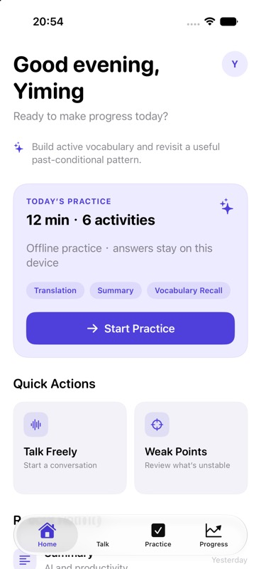 EchoFluent English conversation coach on iPhone